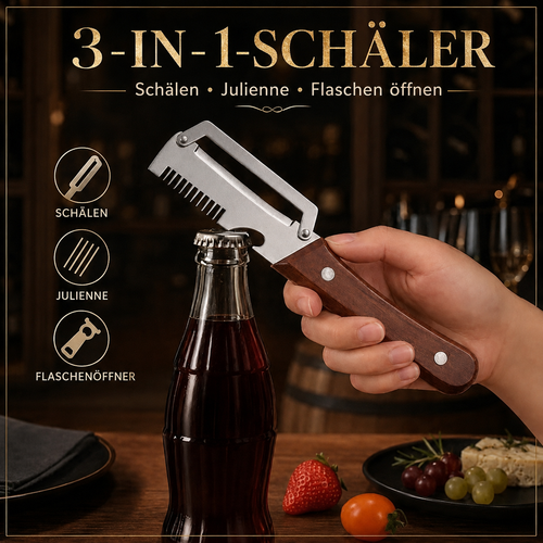 🌾 NUR HEUTE: 50 % RABATT ✨ 3-in-1-Gemüseschäler aus Edelstahl mit Holzgriff