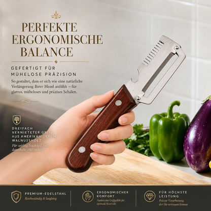 🌾 NUR HEUTE: 50 % RABATT ✨ 3-in-1-Gemüseschäler aus Edelstahl mit Holzgriff